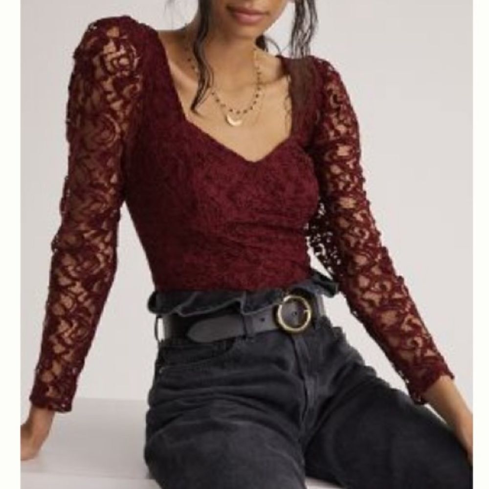 NWT Anthropologie Sweetheart Lace Top Medium Wine